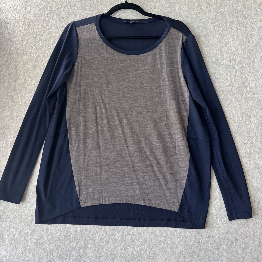 Lafayette 148 New York Wool Long Sleeve Top Womens M Navy Jersey Knit